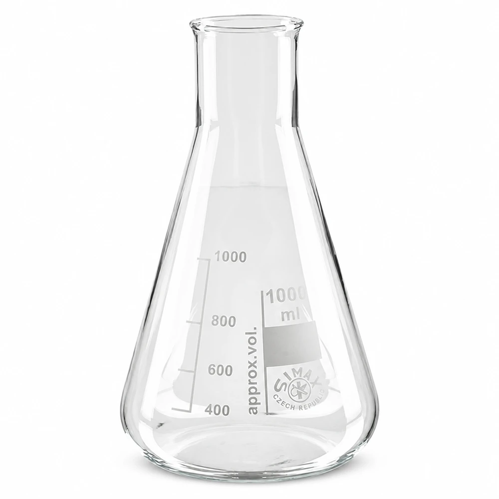 Erlenmeyer 100ml wijde hals borosilicaat met afgeronde rand Kleine erlenmeyer van 100 ml met wijde hals voor gemakkelijk vullen