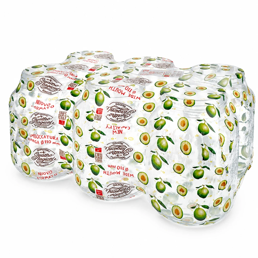 3000ml huishoudglas "Quattro Stagioni" Twee Quattro Stagioni huishoudpotten van 3000 ml met avocadopatroon en schroefdeksels voor conserveren en bewaren