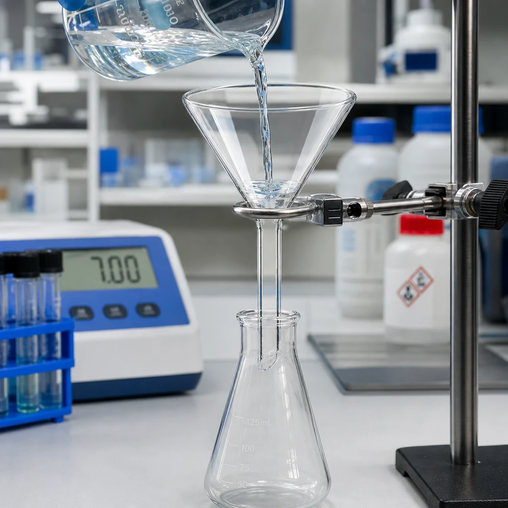 Glazen trechter Ø 60mm - kalk-soda-glas - 60° hoek Chemicaliënbestendige trechter van natronkalkglas met compact kort handvat voor veilig laboratoriumwerk