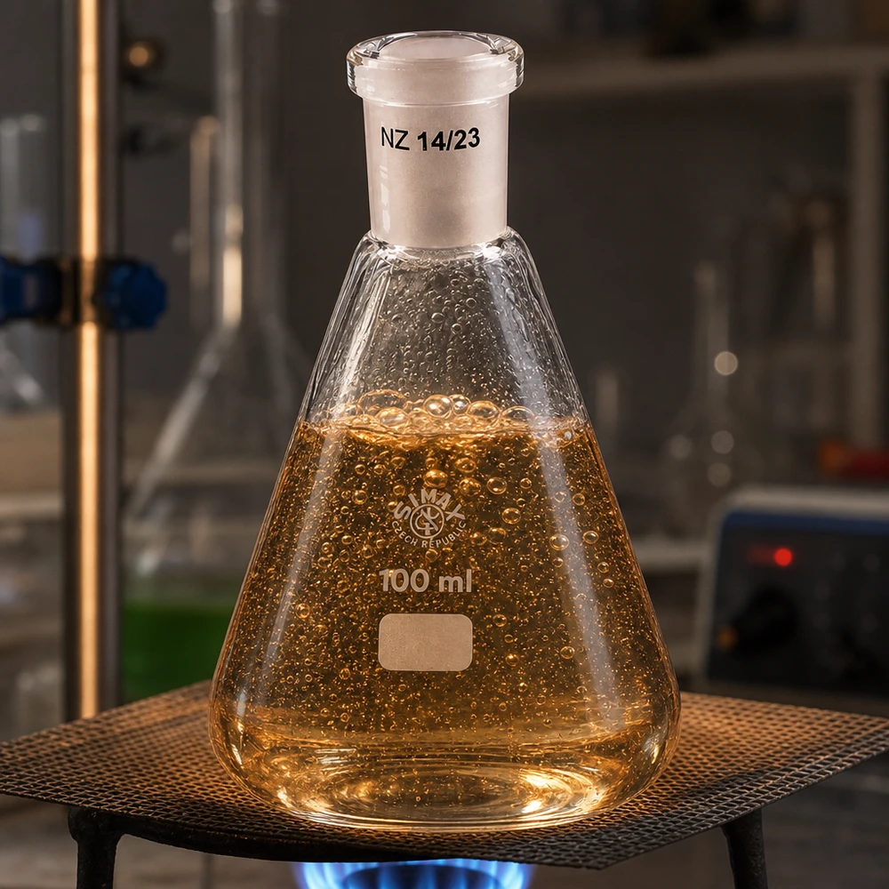 Erlenmeyer 100ml nauwe hals borosilicaat met slijpstuk 14/23 Erlenmeyer 100ml nauwe hals borosilicaat met slijpstuk 14/23