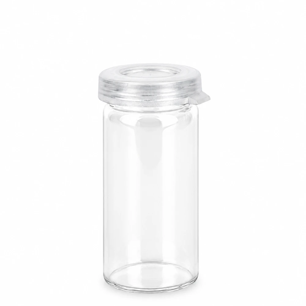 5ml tablettenglas helder glas incl. klikdeksel (rolrand glas) Mini-bewaarpotje van 5 ml van helder glas met een doorzichtige kliksluiting voor capsules