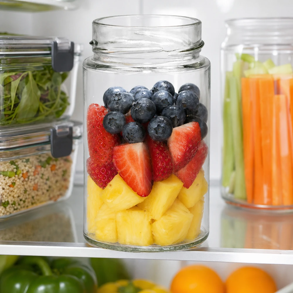 UNiTWIST Runda245 ronde pot 245ml met vers fruit bessen in de koelkast voorraadpot TO58deksel