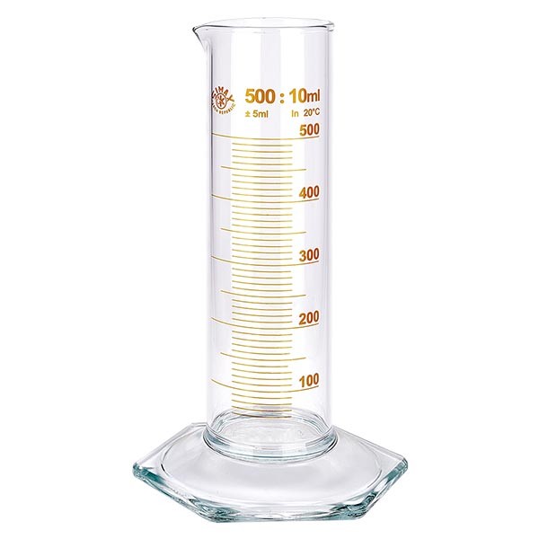 Maatcilinder 500ml bruin maatverdeling laag model ISO 4788 Maatcilinder 500ml bruin maatverdeling laag model ISO 4788