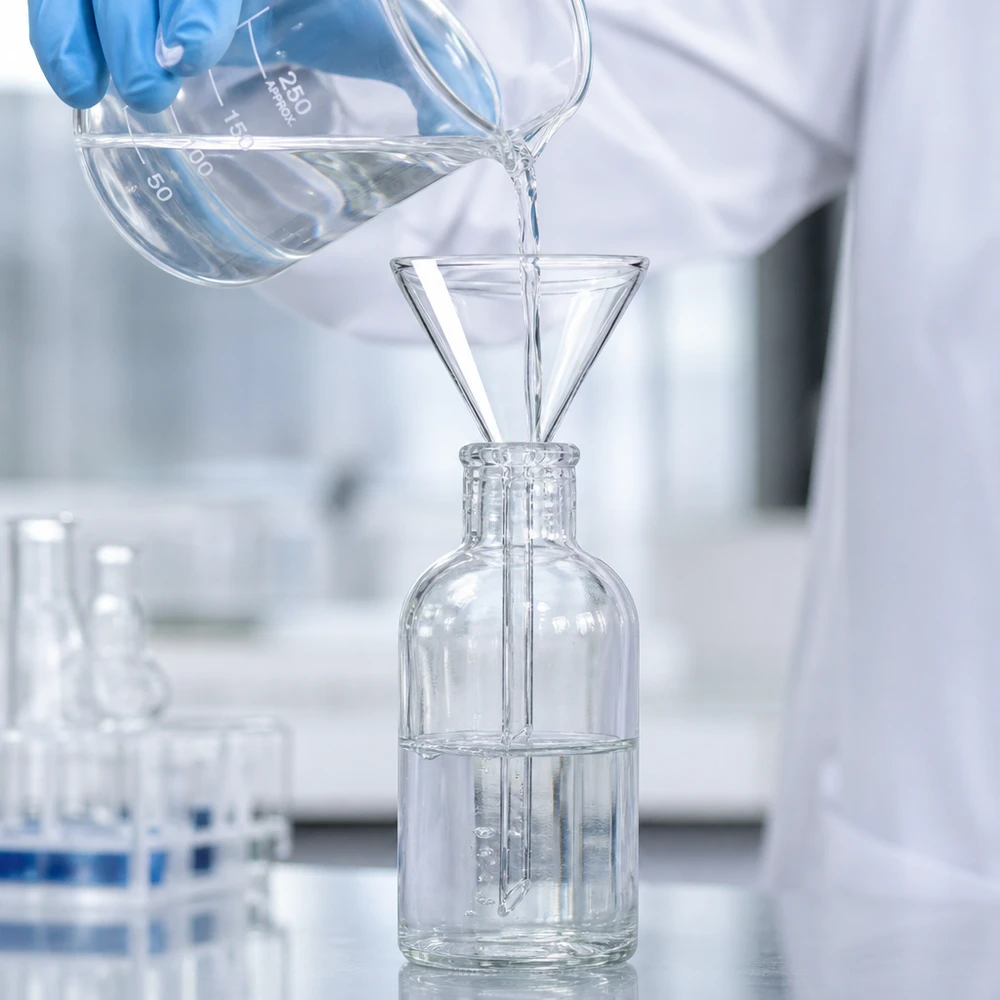 Glazen trechter Ø 70mm - kalk-soda-glas - 60° hoek Precisie glazen trechter 70mm diameter met kort handvat voor professionele laboratoriumtoepassingen en experimenten