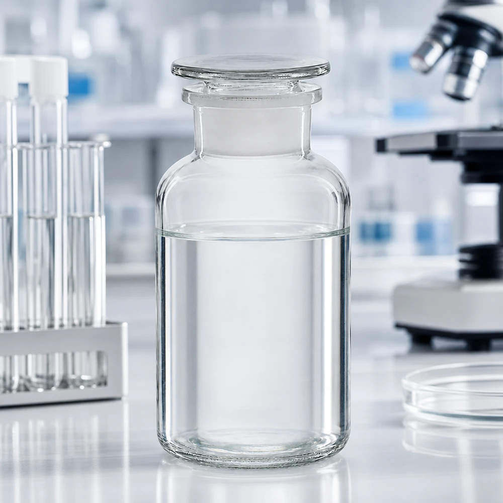 Apothekersfles 500 ml wijde hals helder glas incl. glazen stop Halfgevulde breedhalsfles van 500 ml, transparant, met een platte glazen deksel voor vloeistoffen