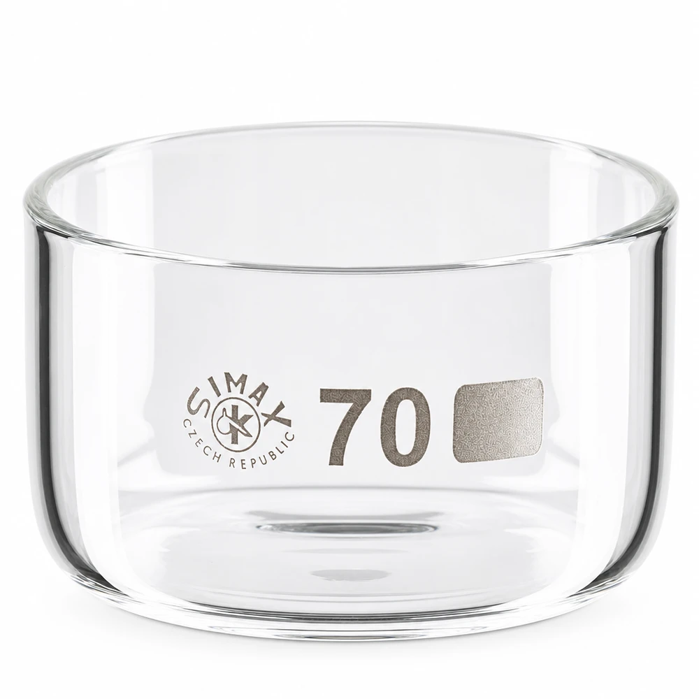 Kristallisatieschaal van borosilicaatglas, diameter 70 mm, inhoud 100 ml, voor chemische analyses in het laboratorium