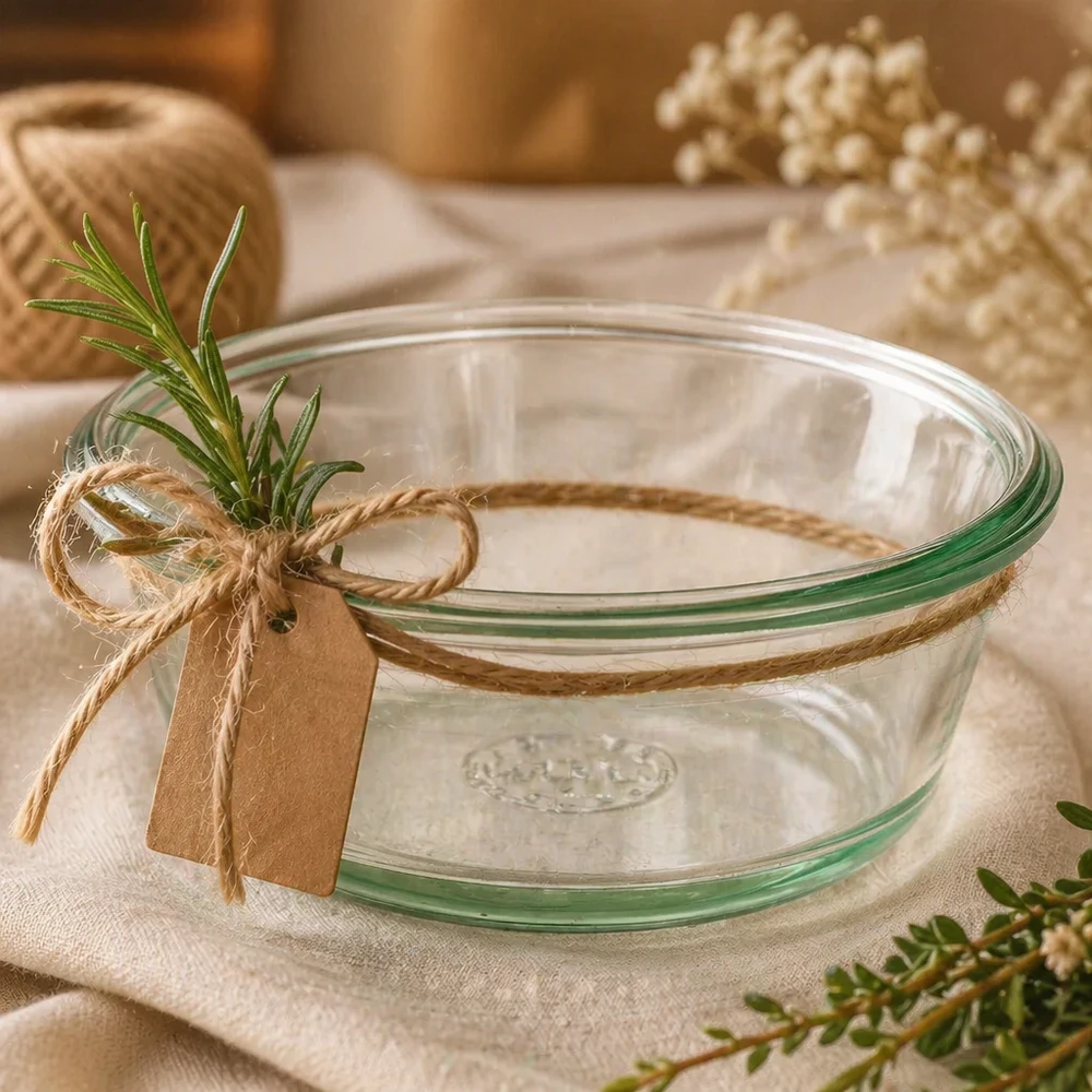 WECK RR120 gourmetpot 300ml decoratief met jute koord, kruiden en cadeaulabel als cadeau-idee