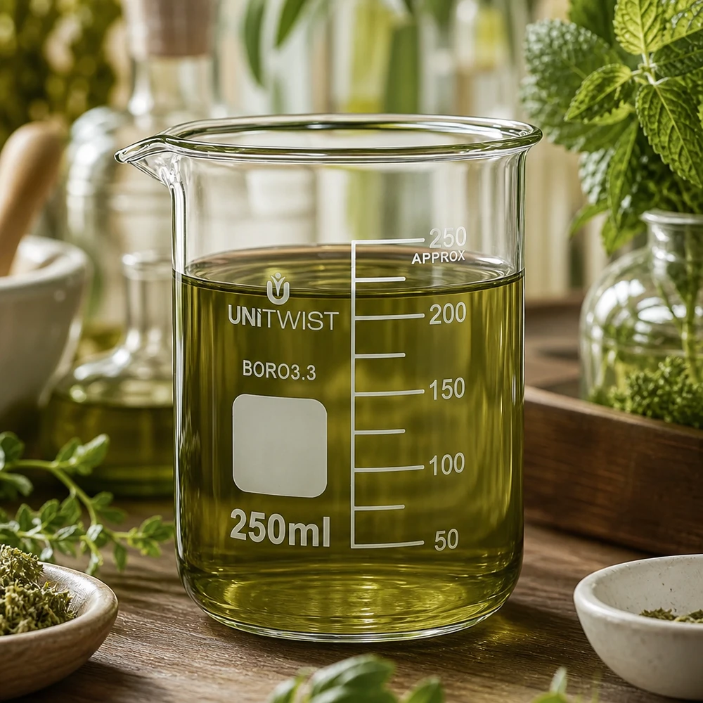 Antislip bekerglas 250 ml, laag model, borosilicaat, UNiTWIST, met nauwkeurige milliliterschaal