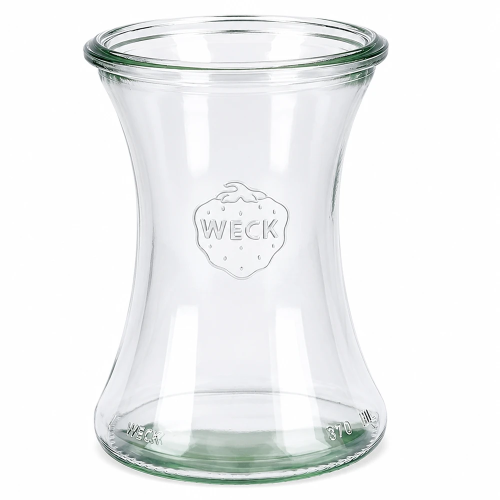 WECK delicatessenpot 370ml RR80 van helder glas met reliëflogo en volumeaanduiding