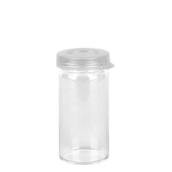 5ml tablettenglas helder glas incl. klikdeksel (rolrand glas) 5ml tablettenglas helder glas incl. klikdeksel (rolrand glas)