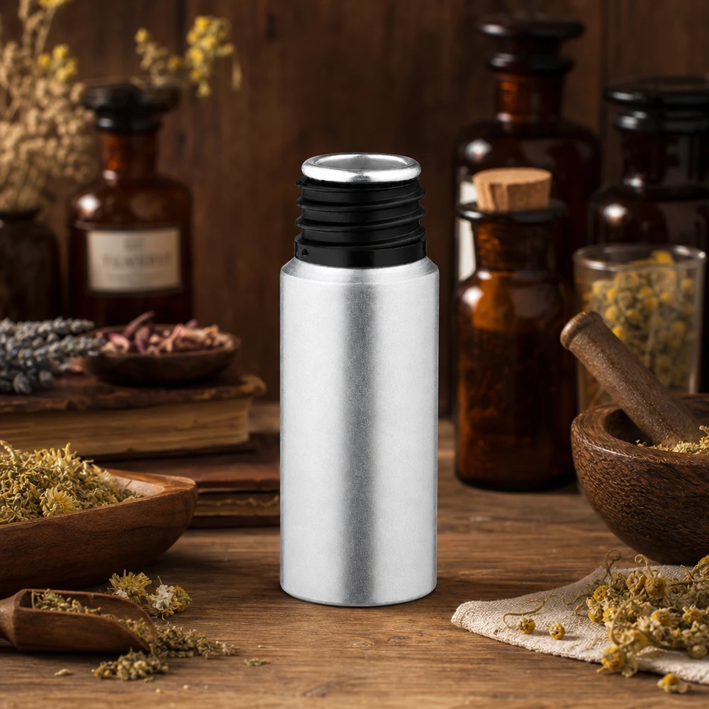20 ml aluminium fles gebeitst zonder sluiting Metallic 20ml flesje van gebeitst aluminium in een elegant ontwerp voor vloeistoffen van hoge kwaliteit