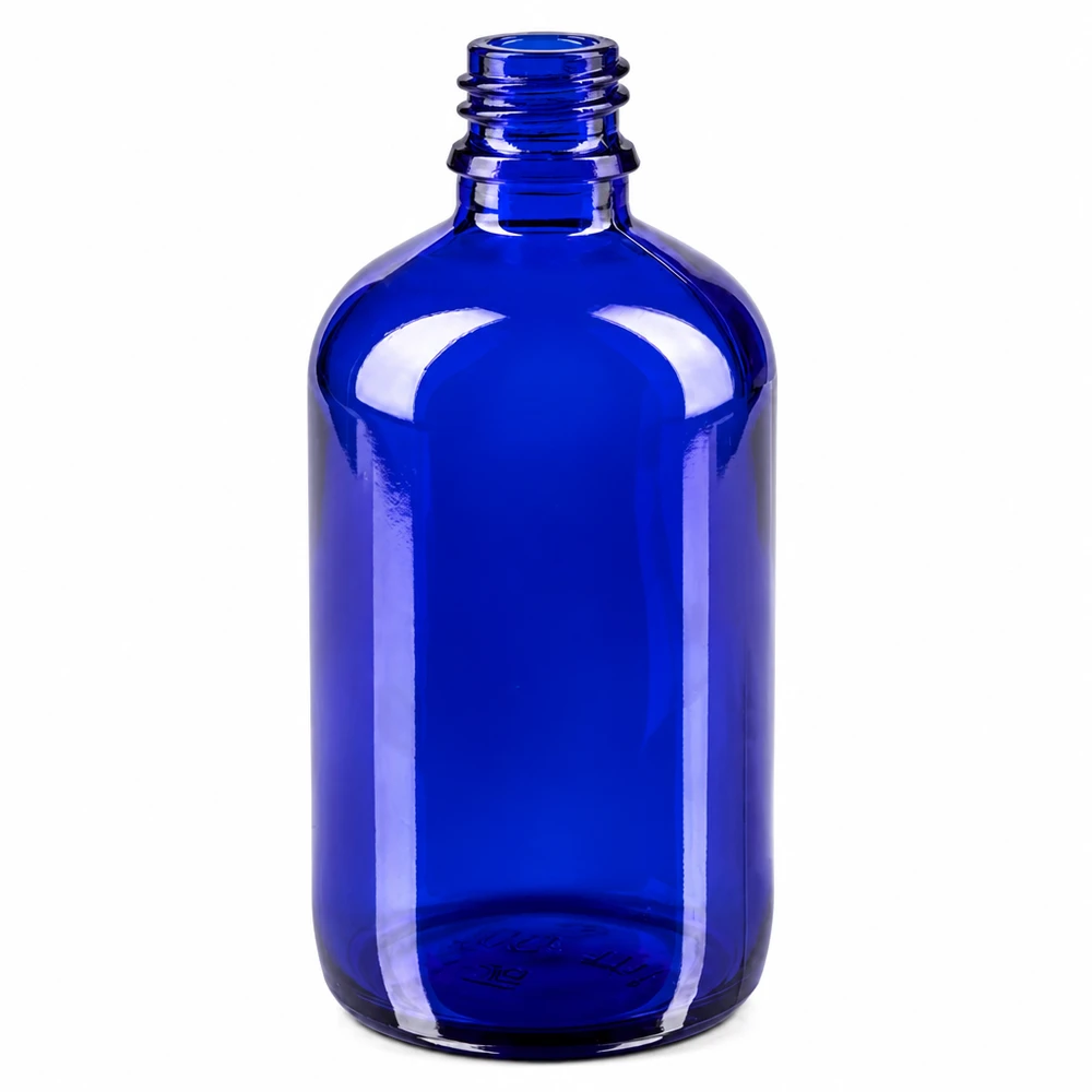 Blauwe glazen fles 100ml 100ml apothekersfles - compact formaat gemaakt van blauw ApoGlas voor kleine hoeveelheden