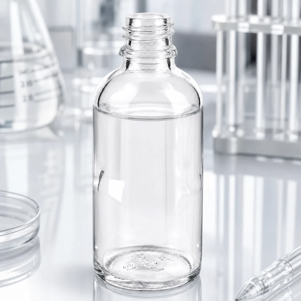 Helder glazen fles 50ml Kleine glazen ApoGlas fles van 50 ml in apothekerskwaliteit voor het nauwkeurig doseren van vloeistoffen