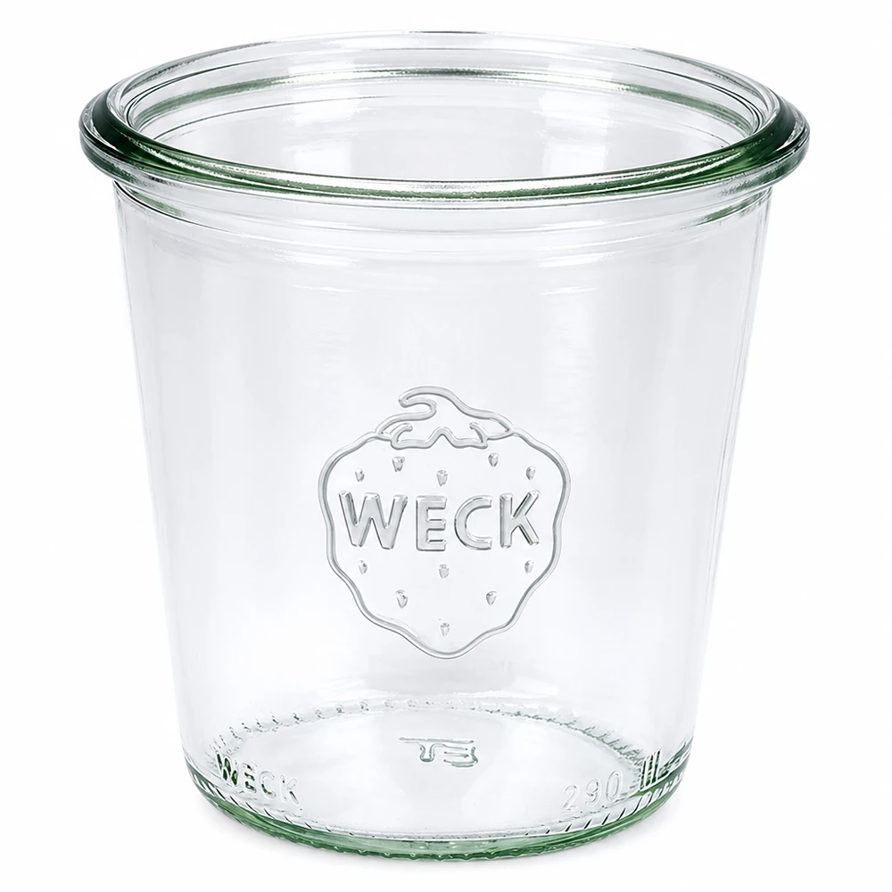 290 ml hoog weckglas WECK RR80 WECK beker 290ml RR80 hoog transparant met WECK logo voor conserveren en inblikken