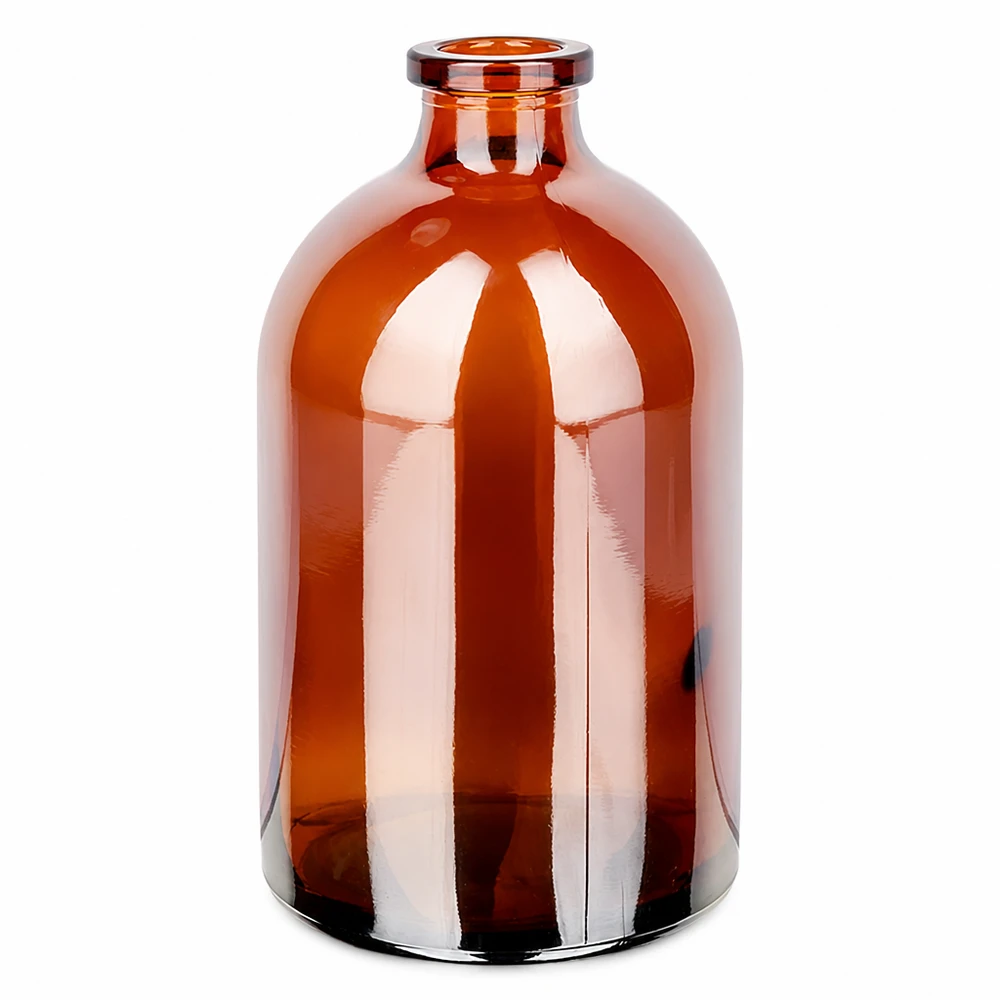 Injectiefles bruin glas 100ml Medizinische Injektionsflasche 100ml in Braunglas mit glatter Oberfläche und stabilem Flachboden