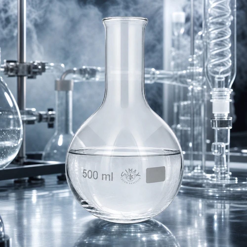 Platbodem kolf 500ml nauwe hals borosilicaat met afgeronde rand Rondbodemkolf 500 ml met smalle hals voor destillatieprocessen en concentratie