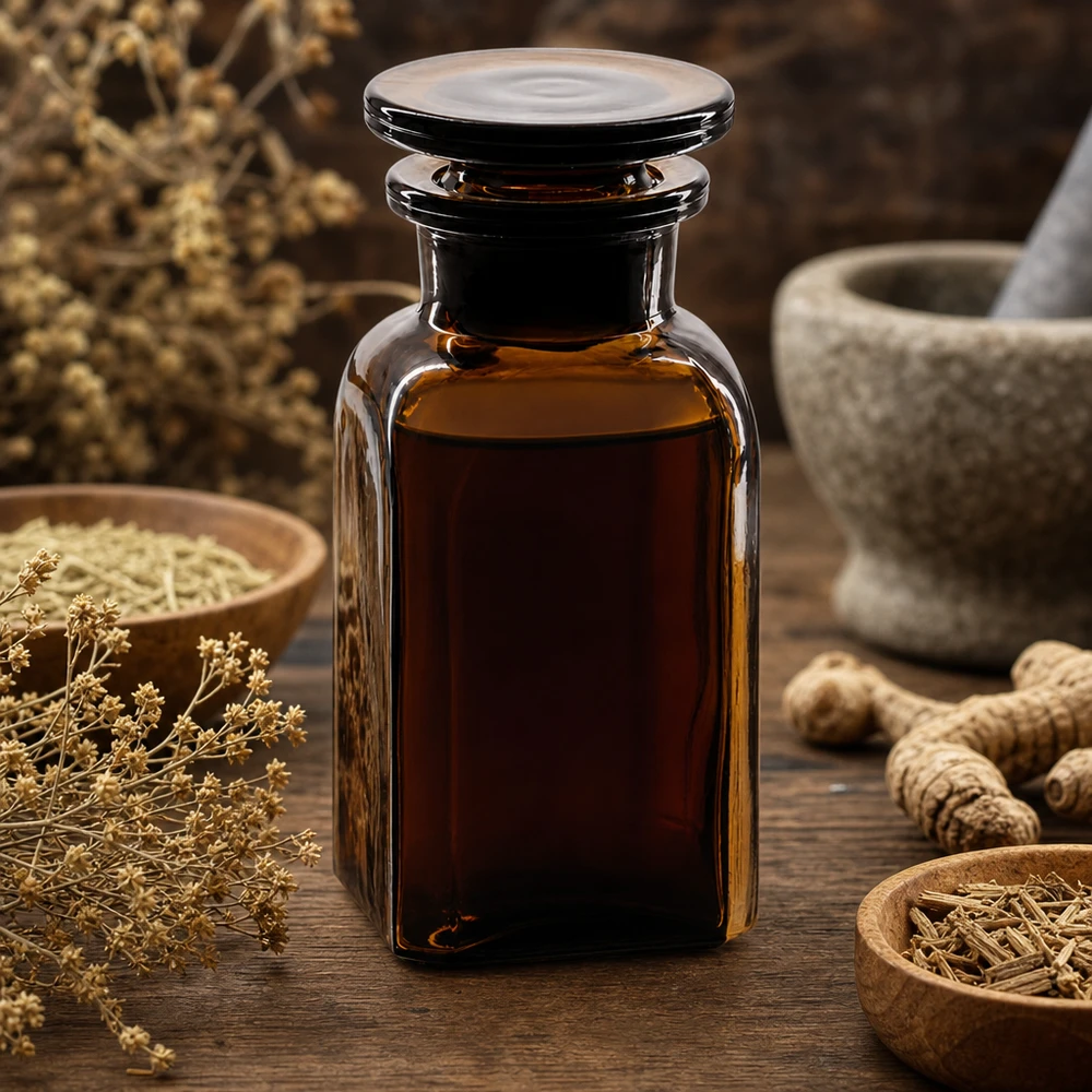 Vierkant-apothekersfles 100 ml wijde hals bruin glas incl. glazen stop Lichtbestendige fles van 100 ml, met brede hals, vierkant, amberkleurig glas, voor kruidenextracten en essences