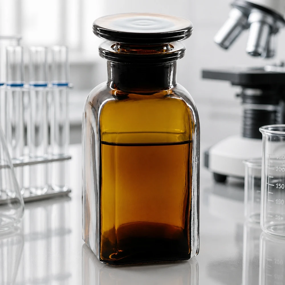 Vierkant-apothekersfles 100 ml wijde hals bruin glas incl. glazen stop Amberkleurige vierkante fles van 100 ml, van borosilicaatglas, met geslepen stop, voor tincturen en extracten
