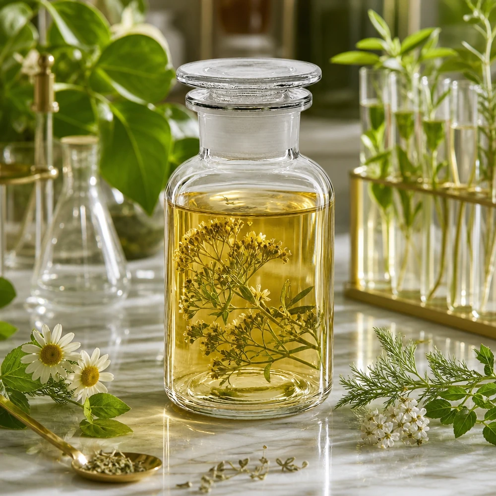 Apothekersfles 250 ml wijde hals helder glas incl. glazen stop Glazen pot van 250 ml met brede hals en stop, voor kruidenoliën en plantenextracten
