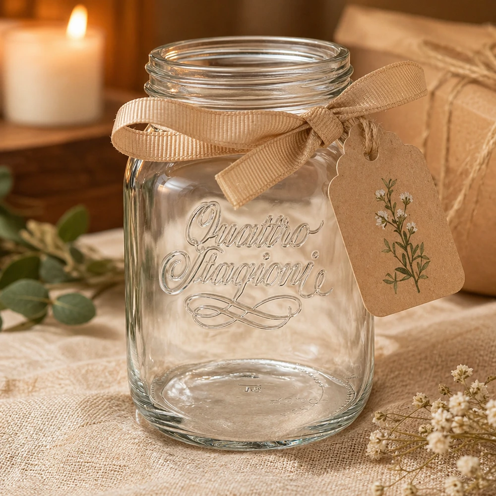2000ml huishoudglas "Quattro Stagioni" Elegantes 2000ml Quattro Stagioni Einmachglas mit Schleifenband und Anhänger für Küche und Dekoration