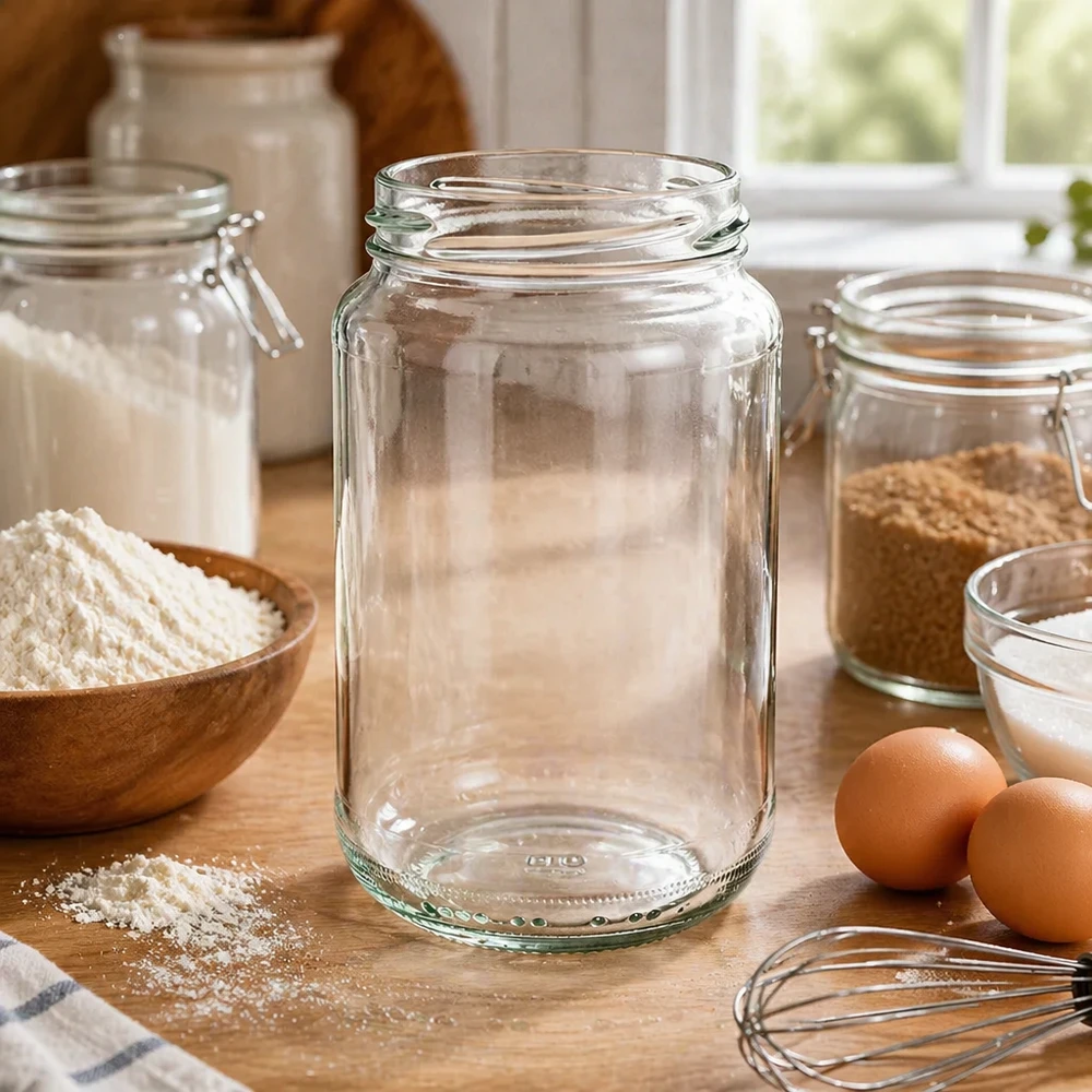 UNiTWIST Runda375 ronde pot in keuken met bakingrediënten meel eieren en andere voorraadpotten als keukenuitrusting