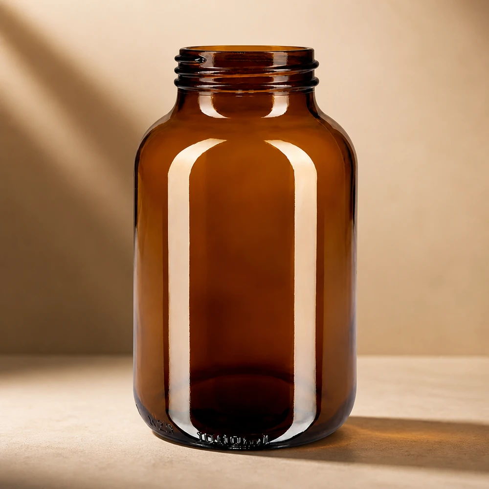 Fles met wijde hals 1000 ml bruin glas met DIN 68 opening zonder sluiting Robuuste 1000 ml glazen fles in bruin om te beschermen tegen UV-licht en schadelijke straling