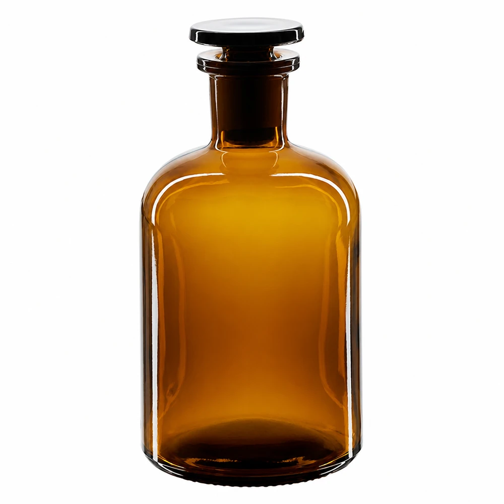 Apothekersfles 250 ml nauwe hals bruin glas incl. glazen stop Klassieke fles met ronde schouders van bruin glas, 250 ml, met smalle hals en stop, voor laboratoriumgebruik