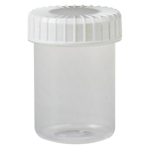 Kunststof pot 40ml transparant met geribbeld wit schroefdeksel van PE, type sluiting standaard