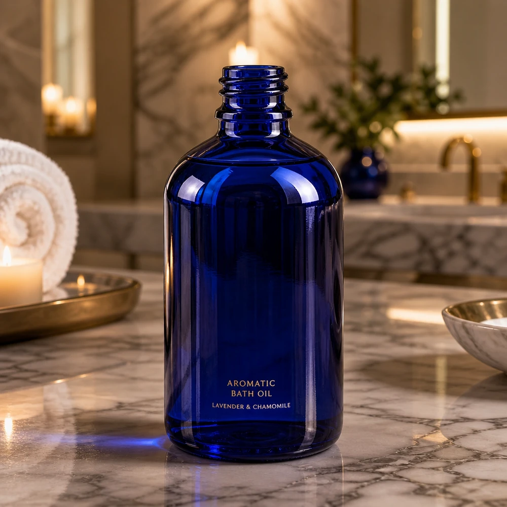 Blauwe glazen fles 100ml Duurzame 100 ml apothekersfles van recyclebaar blauw glas voor milieubewuste merken