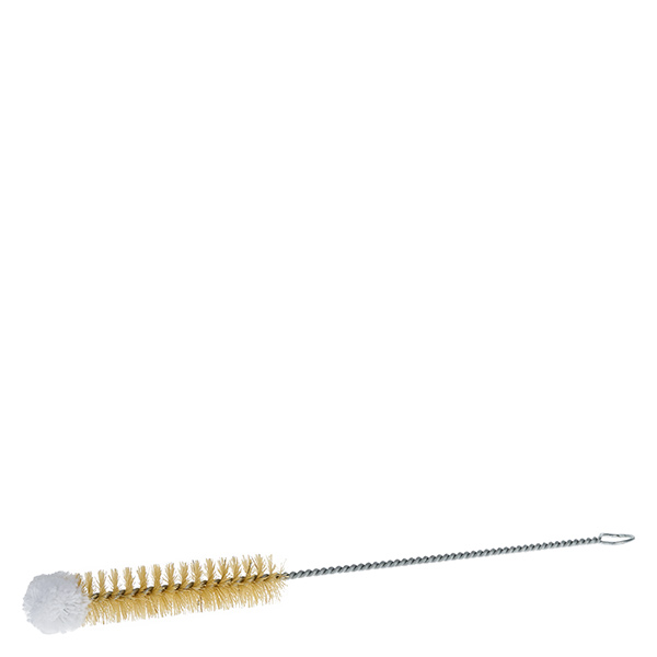 Ronde reinigingsborstel met katoenen kop ?16mm. Ideaal voor het schoonmaken van reageerbuizen. Natuurlijk haar en katoen. 22 cm totale lengte.
