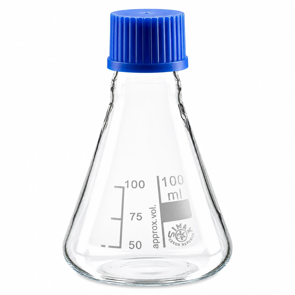 Erlenmeyer 100ml glas met nauwe hals borosilicaat met schroefdraad en sluiting Kleine erlenmeyer 100ml ideaal voor schoollaboratorium en onderzoek met schroefdop