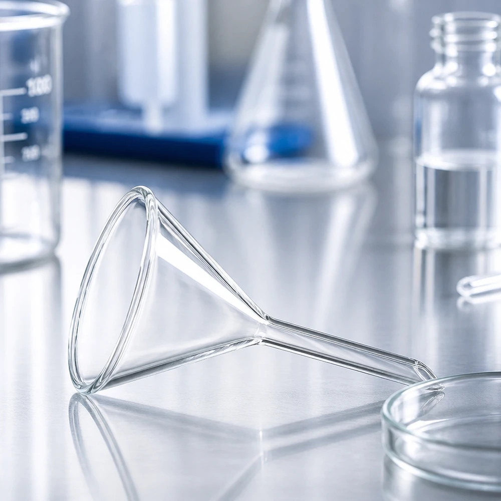 Glazen trechter Ø 45mm - kalk-soda-glas - 60° hoek Precisietrechter 45 mm van hittebestendig natronkalkglas voor laboratoriumwerk en analyses
