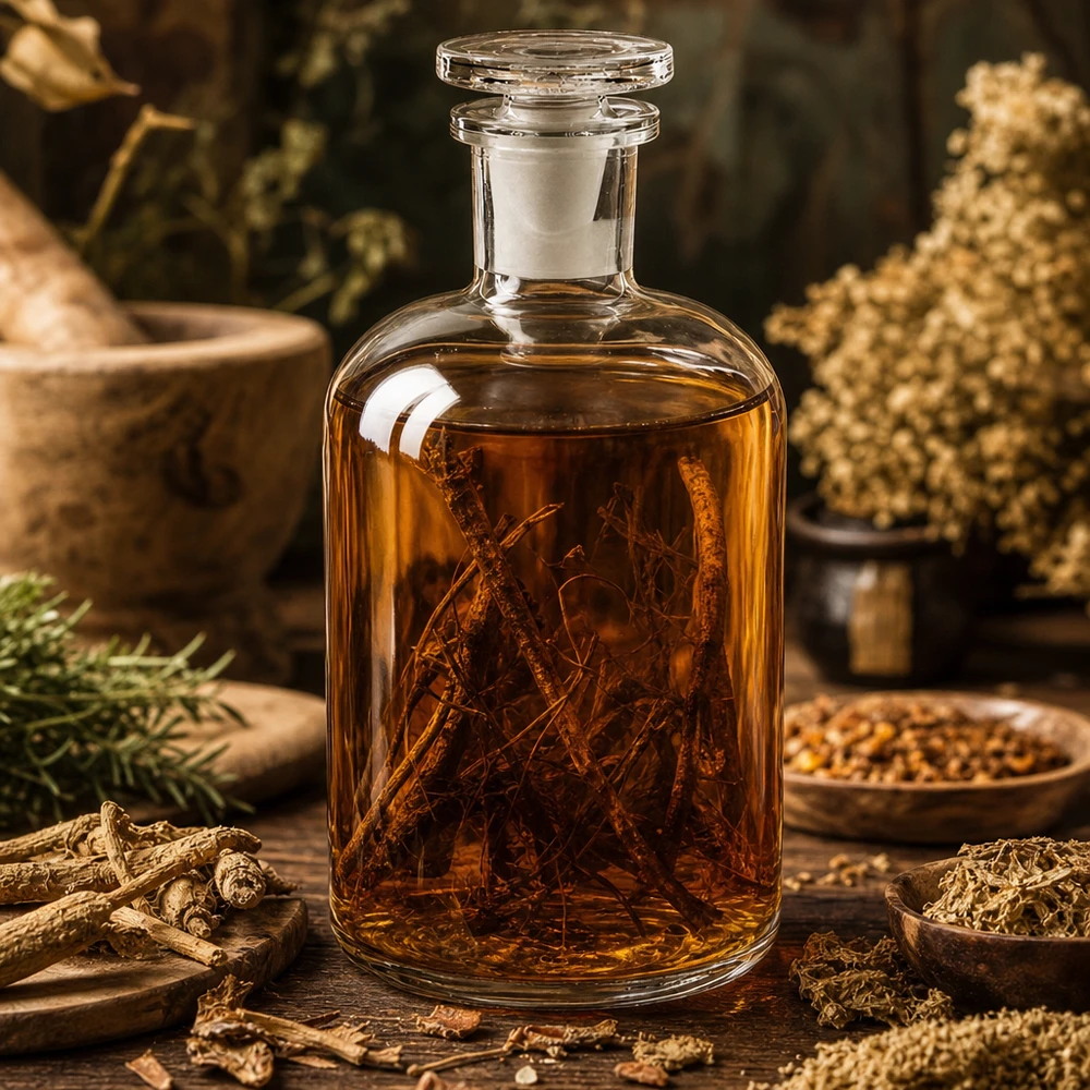 Apothekersfles 500 ml nauwe hals helder glas incl. glazen stop Vintage apothekersfles van 500 ml, helder, met smalle hals en glazen stop, op een rustieke houten tafel