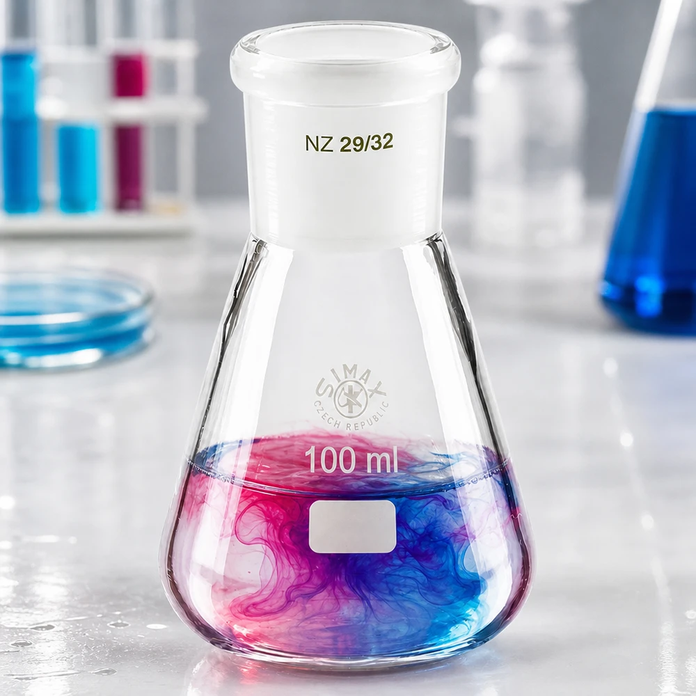 Erlenmeyer 100 ml wijde hals borosilicaat met slijpstuk 29/32 Erlenmeyer 100 ml wijde hals borosilicaat met slijpstuk 29/32