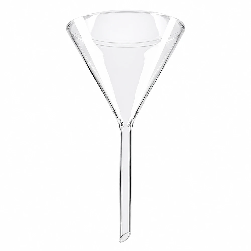 Glazen trechter Ø 100mm - borosilicaat 3.3 - 60° hoek Borosilicaat trechter met een diameter van 100 mm en een hoek van 60 graden voor nauwkeurig decanteren in het laboratorium