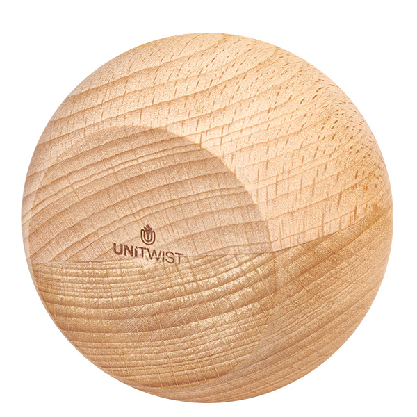Enkele UNiTWIST beukenhouten kogel met logo en natuurlijke houtnerf voor WECK RR80 potten