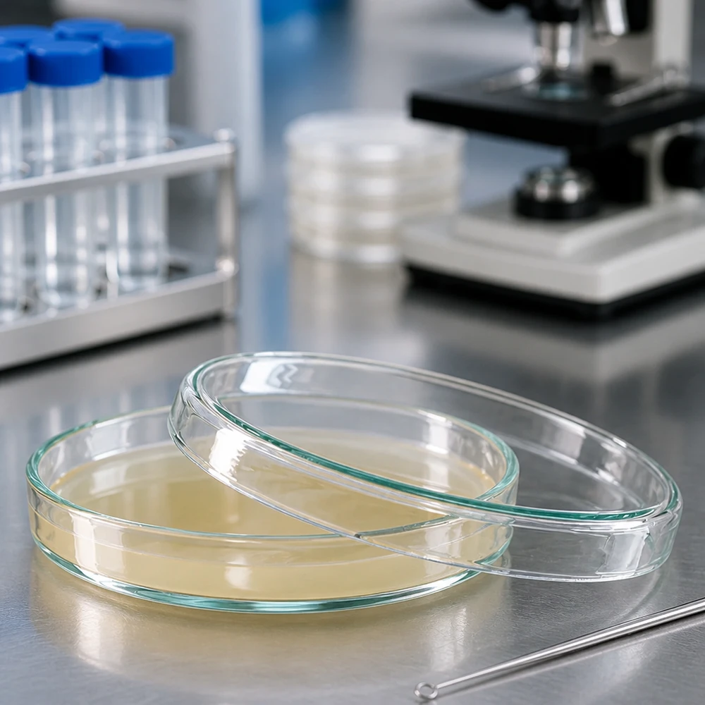 Petrischaal van glas, 90 x 15 mm, met afneembaar deksel, voor gebruik in een professioneel microbiologisch laboratorium