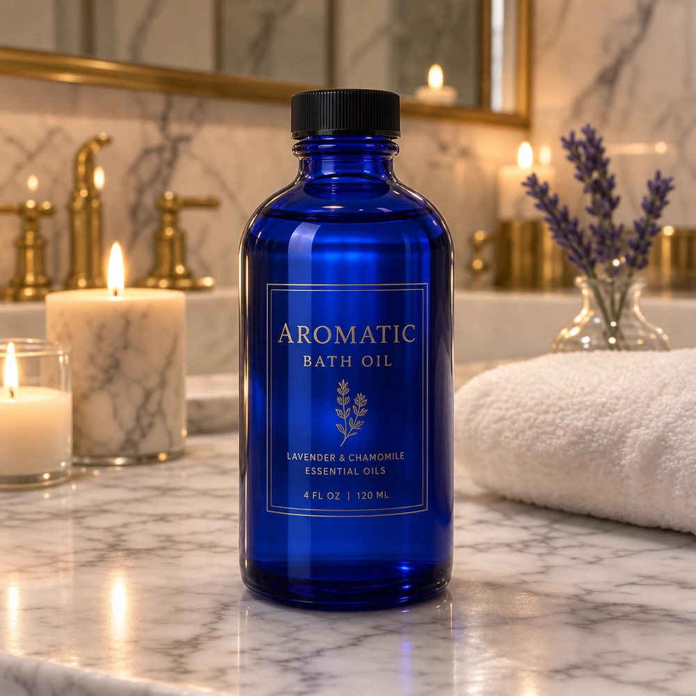 Blauwe glazen fles 50ml Professionele apothekersfles ApoGlas 50ml in kobalt voor het stijlvol bewaren van spaproducten