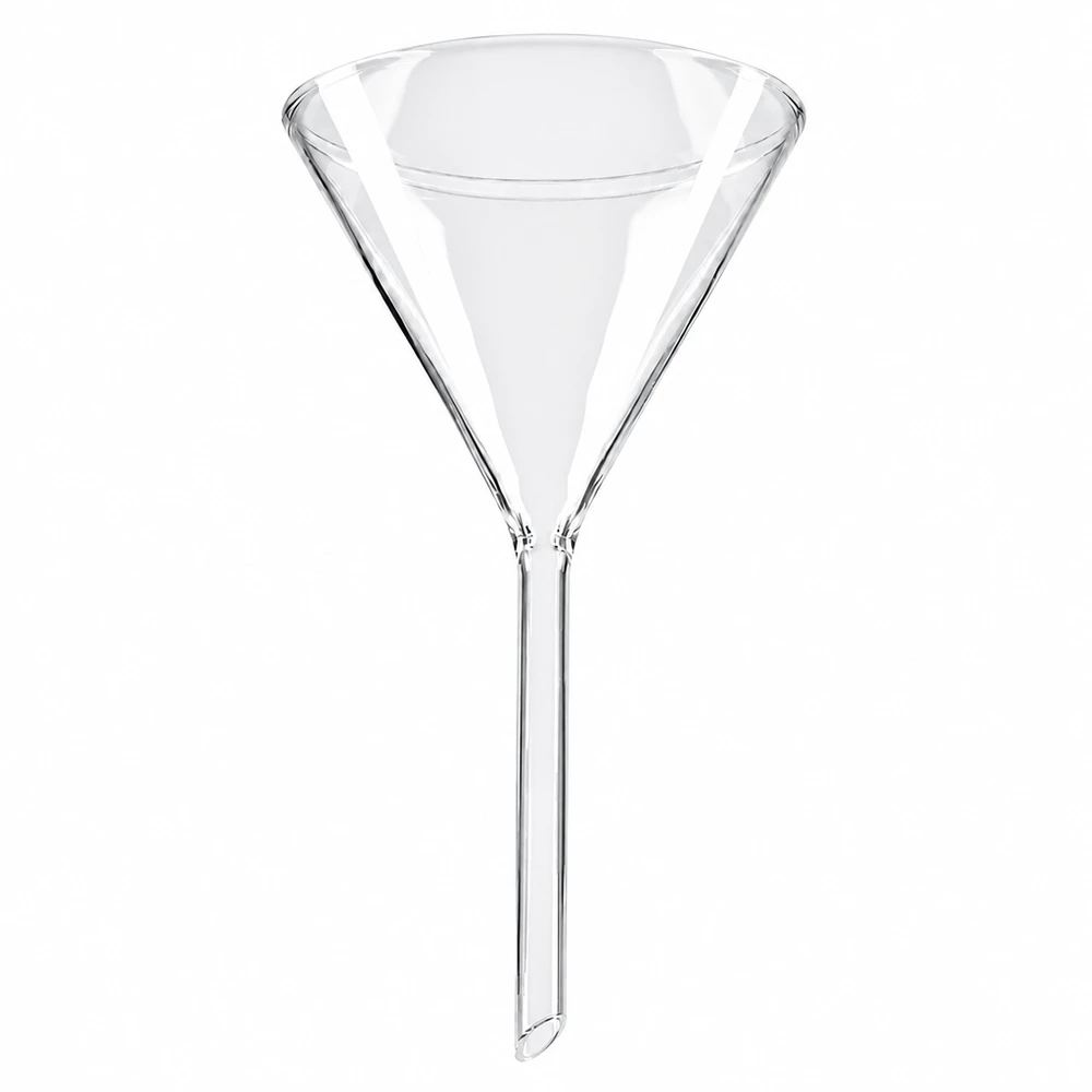 Glazen trechter Ø 85mm - borosilicaat 3.3 - 60° hoek Trechter van borosilicaatglas met een diameter van 85 mm en een hoek van 60 graden voor laboratoriumgebruik