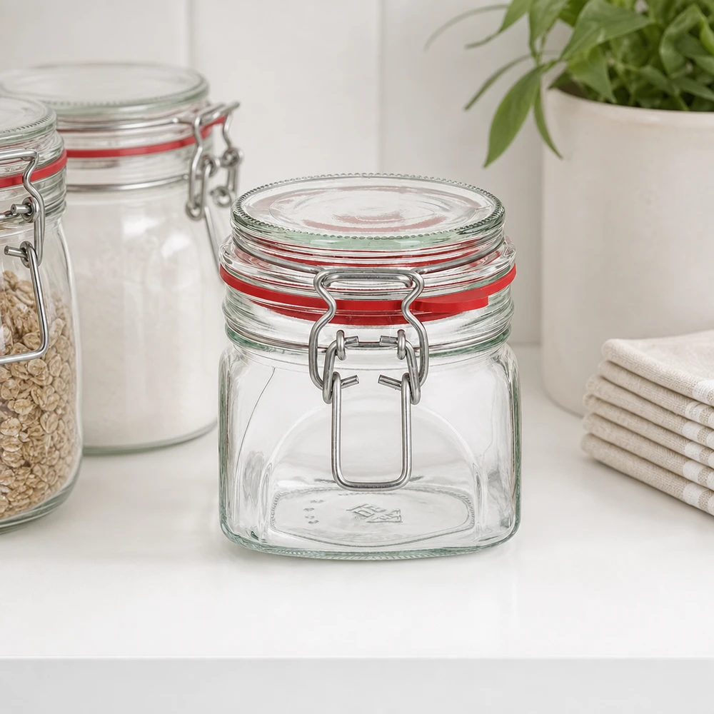 Voorraadpot type G van 370 ml met beugelsluiting UN.. Luchtdichte inmaakpot 370ml met robuuste draadklemdeksel voor in de keuken