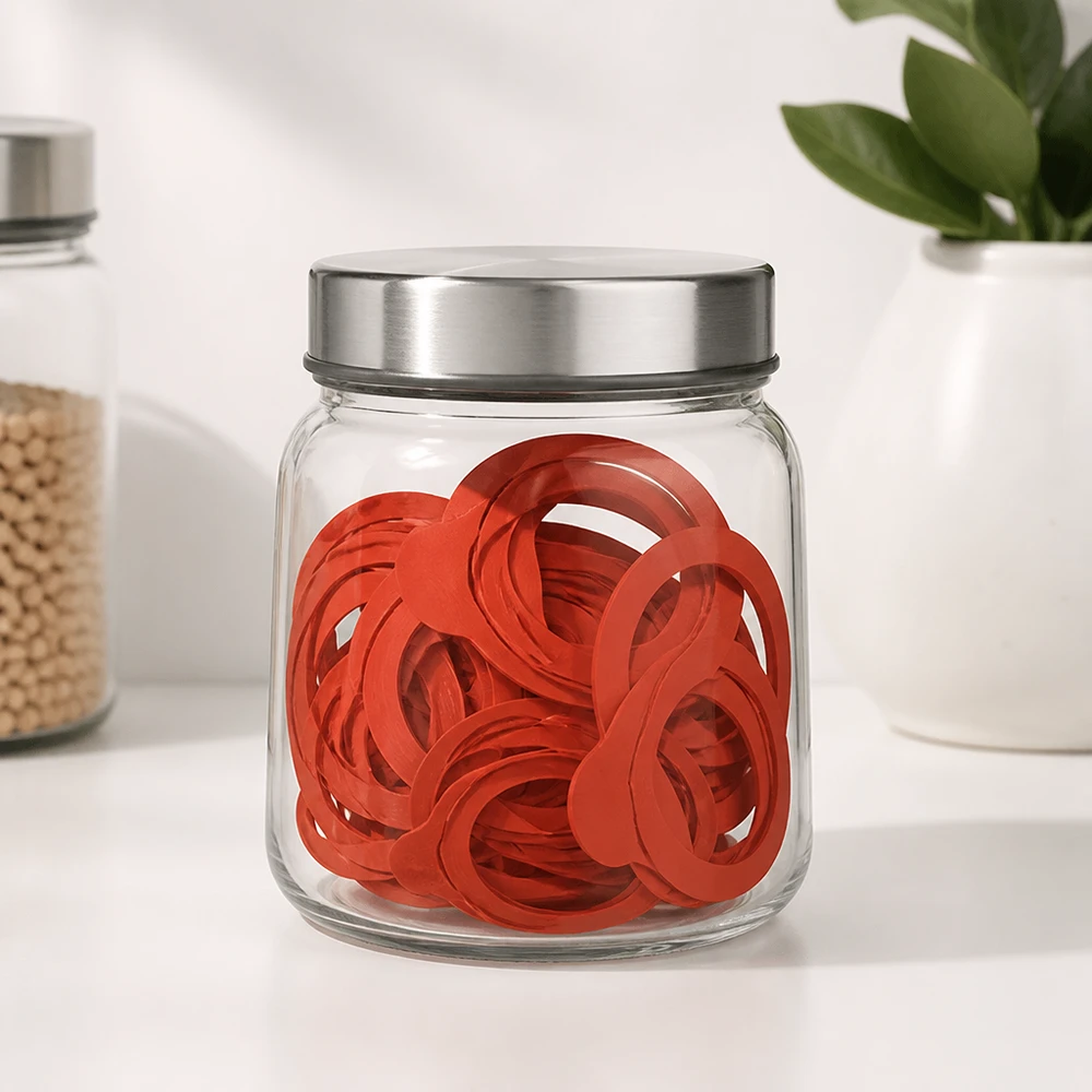 Weck-ring RR60 Bewaarringen RR60 natuurrubber sinaasappel in glazen pot met metalen deksel modern wit keuken bewaarringen