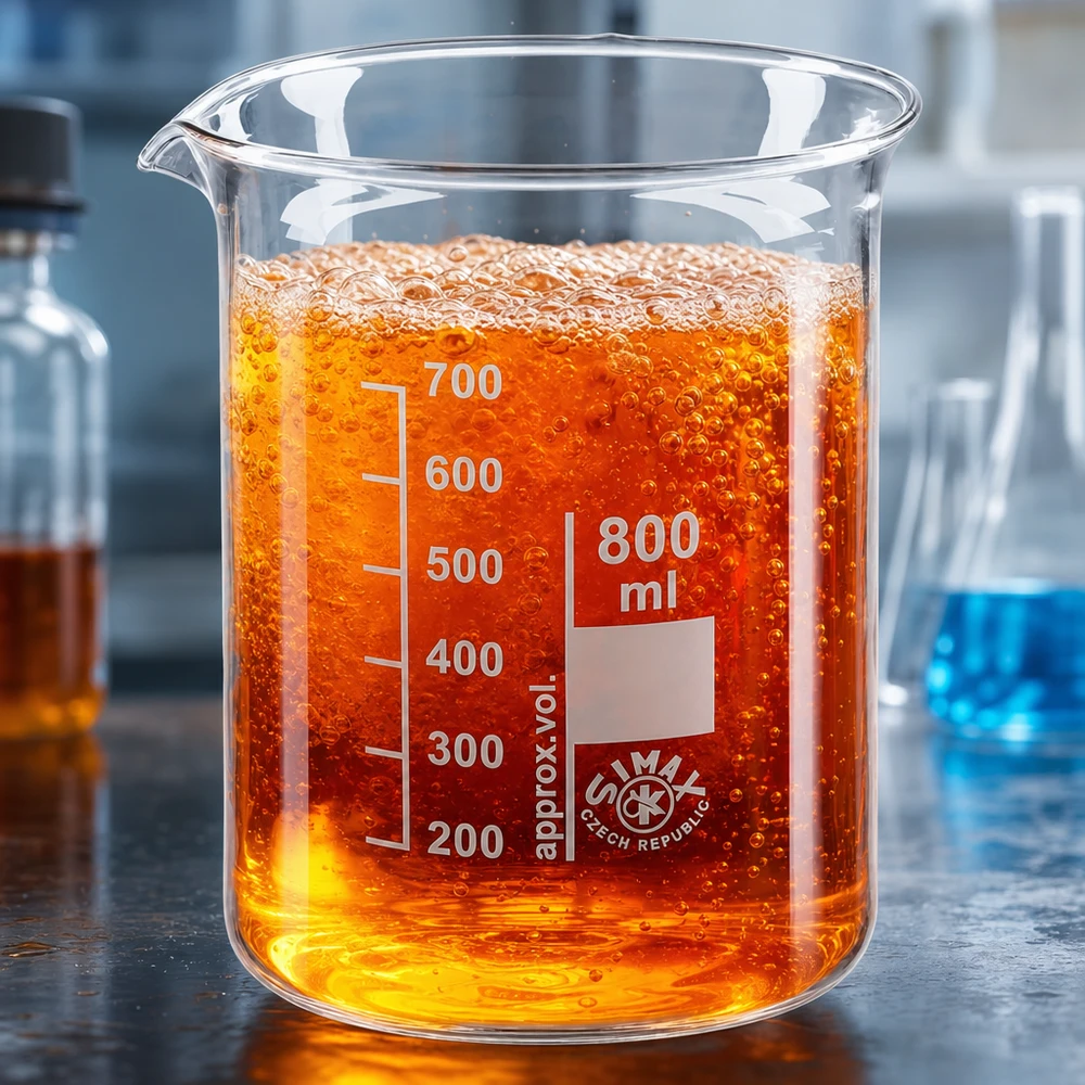 Bekerglas 800 ml van hittebestendig borosilicaatglas (laag model) Robuuste beker 800 ml van borosilicaatglas met lage vorm voor veelzijdige toepassingen in laboratoria en de industrie