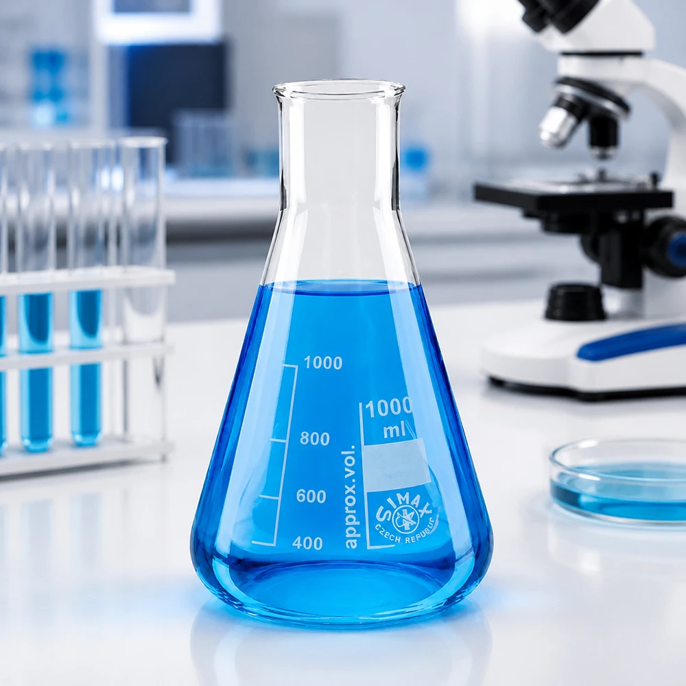 Erlenmeyer 200ml wijde hals borosilicaat met afgeronde rand Volumetrische maatkolf 200ml met wijde hals en schaalverdeling, ideaal voor volumetrie en titraties
