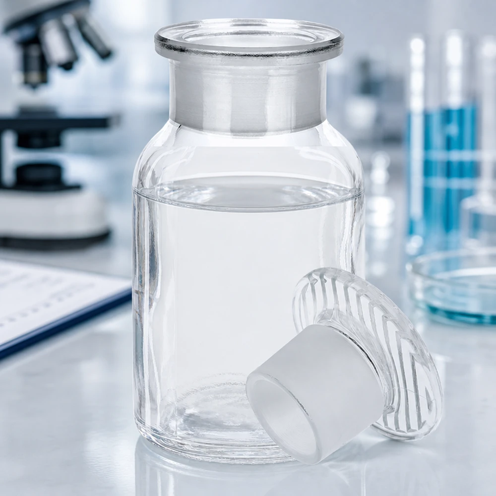 Apothekersfles 100 ml wijde hals helder glas incl. glazen stop Doorzichtige glazen fles van 100 ml met brede hals en glazen stop voor tincturen, extracten en oplosmiddelen