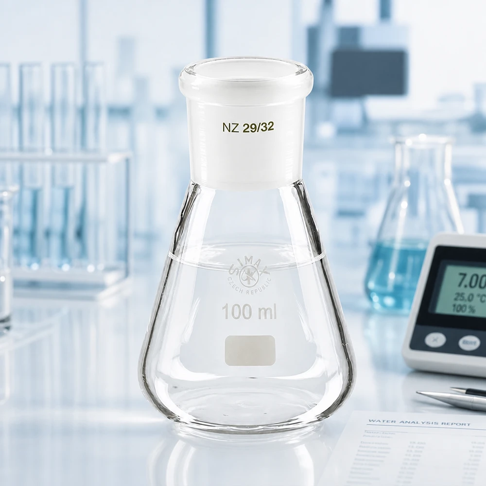 Erlenmeyer 100 ml wijde hals borosilicaat met slijpstuk 29/32 Erlenmeyer 100 ml wijde hals borosilicaat met slijpstuk 29/32