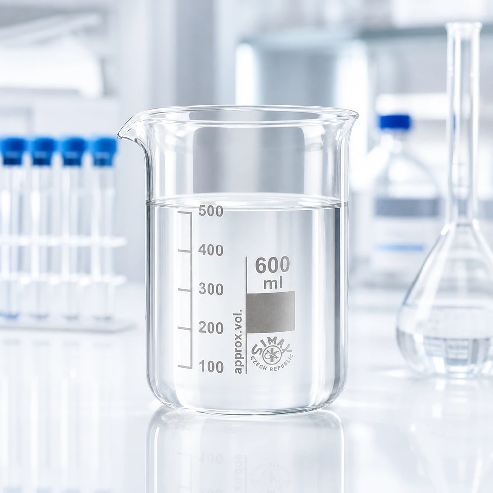 Bekerglas 600 ml van hittebestendig borosilicaatglas (laag model) Transparante beker 600ml met lage vorm gemaakt van hoogwaardig borosilicaatglas voor het laboratorium en de keuken
