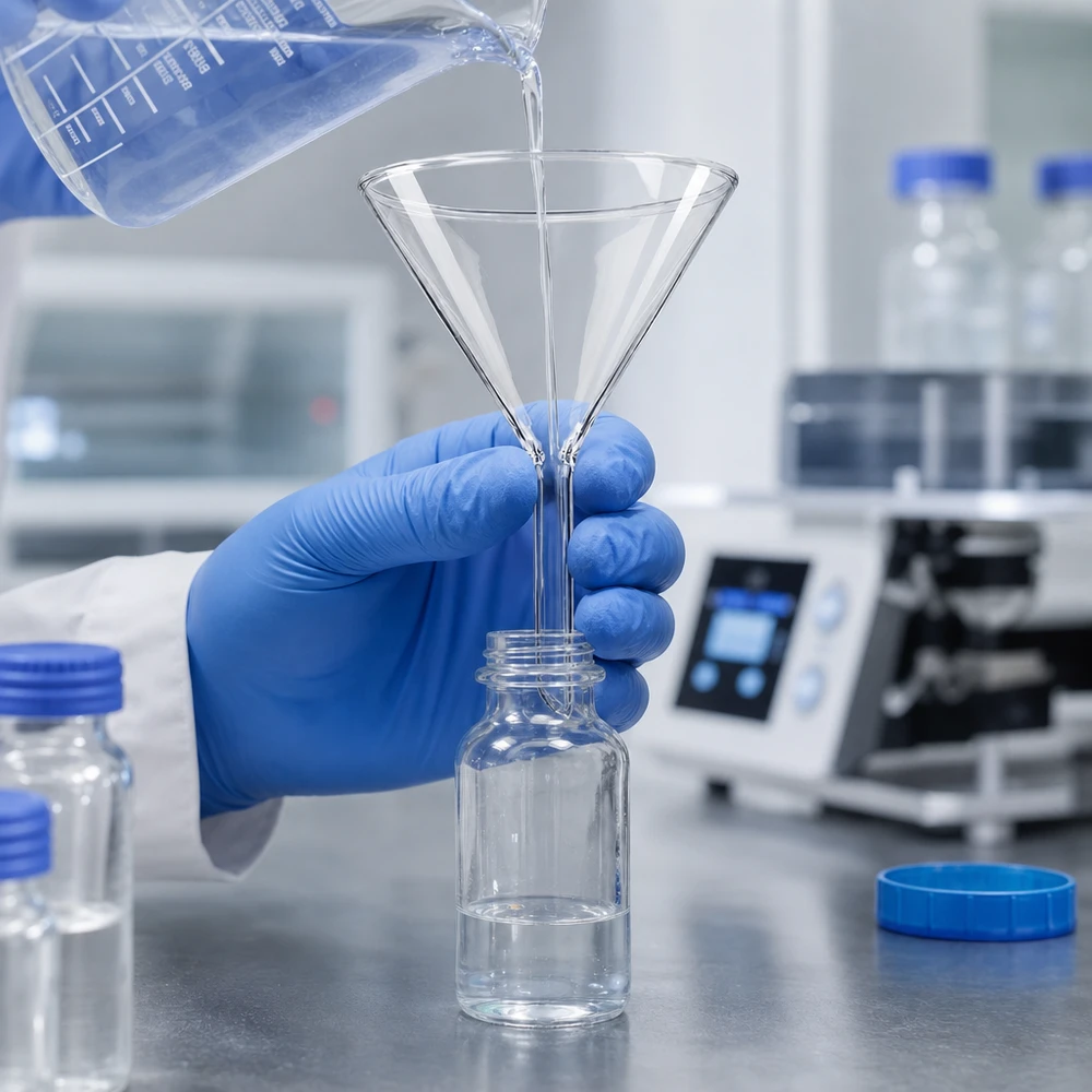 Glazen trechter Ø 100mm - borosilicaat 3.3 - 60° hoek Precisielaboratoriumtrechter 100 mm met kort handvat voor het efficiënt decanteren van vloeistoffen