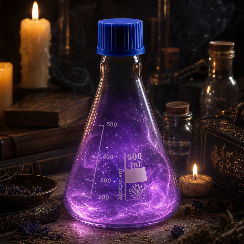 Erlenmeyer 500ml glas met nauwe hals borosilicaat met schroefdraad en sluiting Maatkolf 500ml in Erlenmeyer vorm met blauwe plastic dop voor laboratoriumgebruik