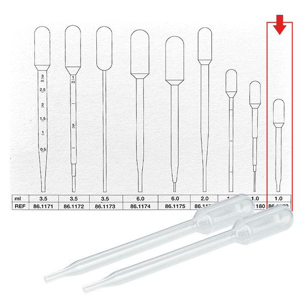 Transferpipet, nominaal volume: 1 ml, (LxB): 87 x 10 mm, Mater