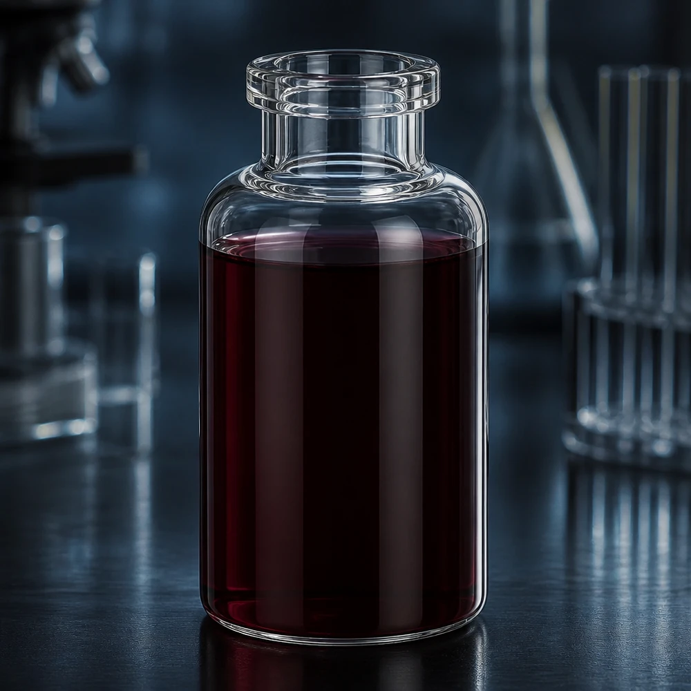Injectiefles helder glas 30ml Medizinische Klarglasflasche 30ml fast vollständig befüllt mit dunkelroter Injektionslösung